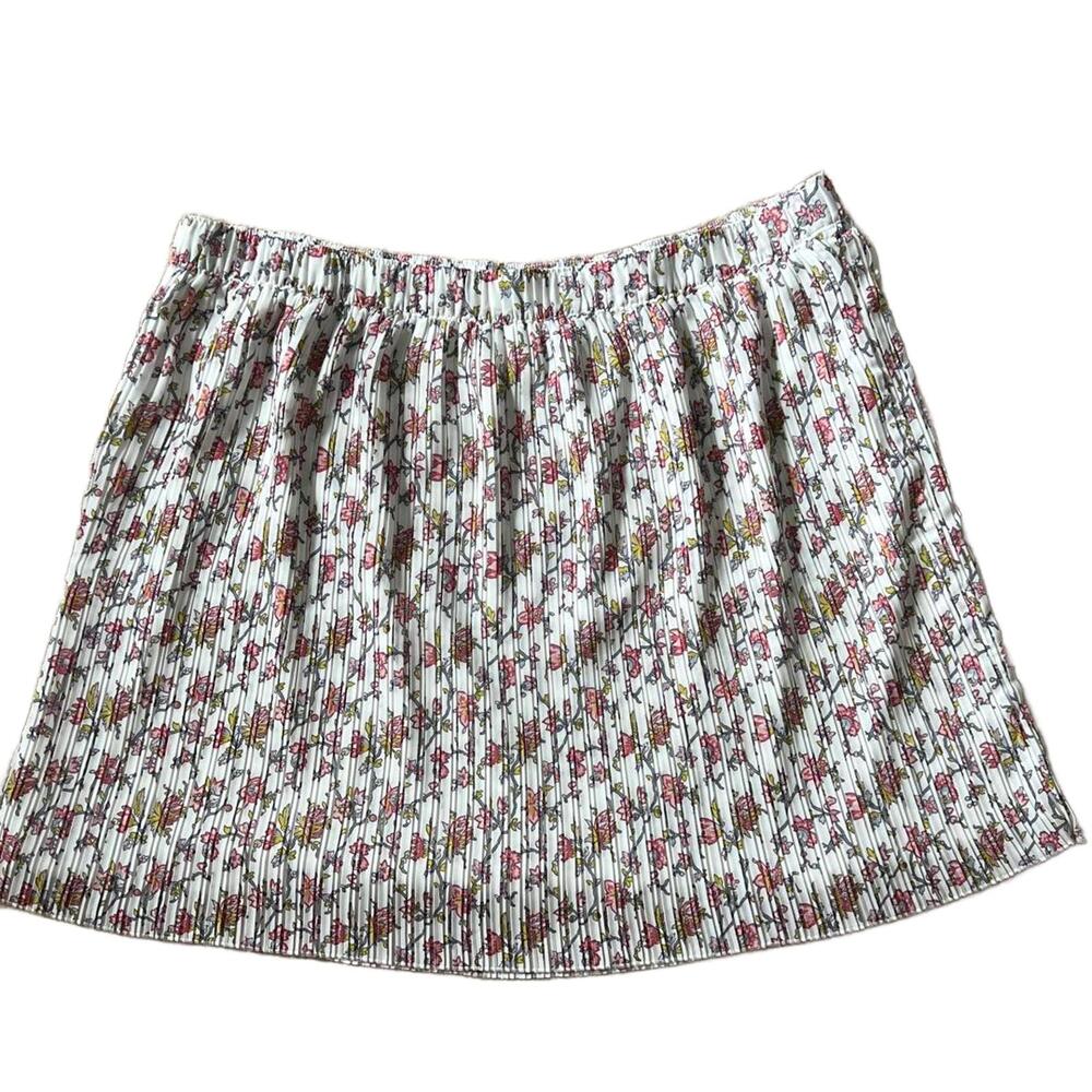 LOFT Pull-On Floral Pleated Mini Skirt XXL A-Line White Pink Cottagecore